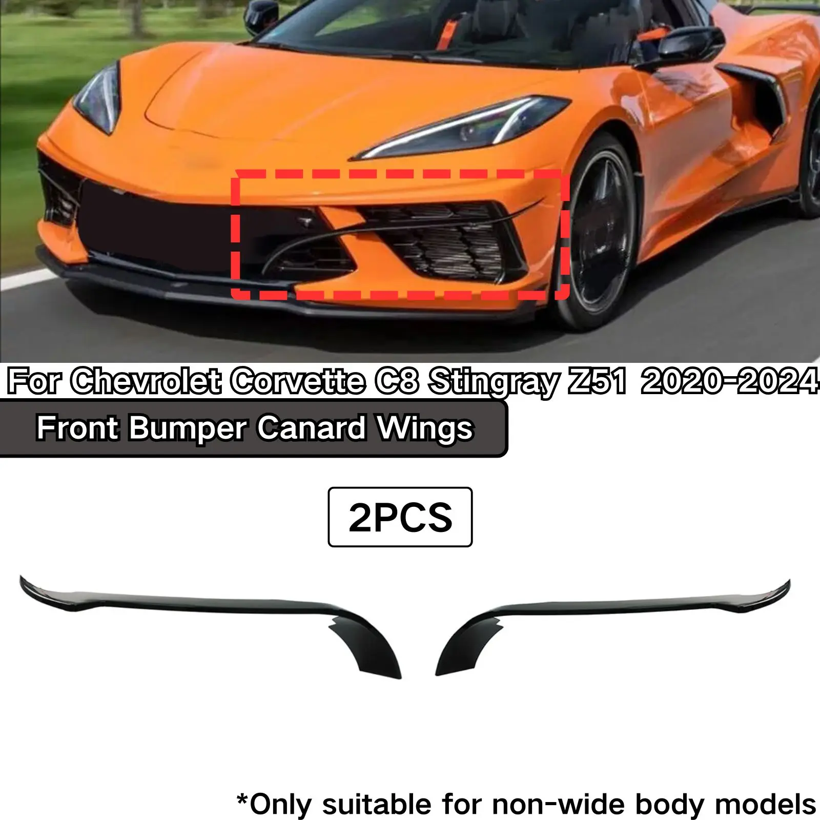 For 2020-2024 Chevrolet Corvette C8 Stingray Z51 Front Bumper Canard Wings Splitter Fins A Pair Body Kit Car Accessories