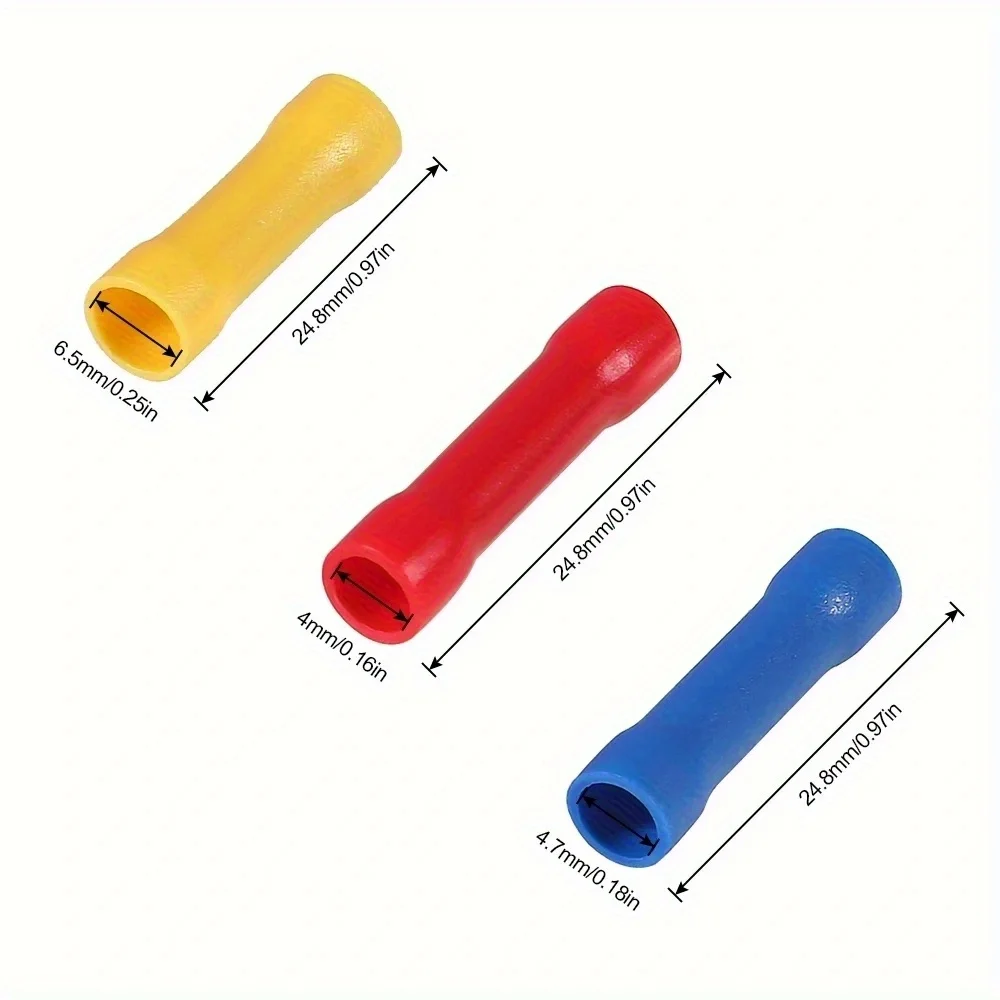 200pcs Insulated Butt Splice Crimp Connectors Kit 10-22AWG Assorted Colors Durable Brass & PVCStraight Wire Terminal Connectors