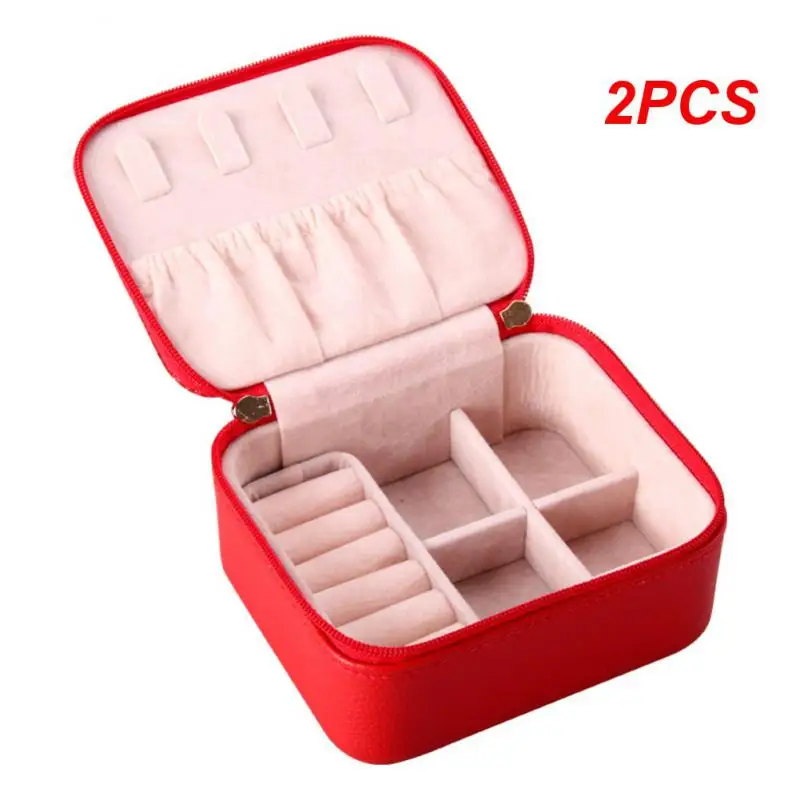 2PCS Versatile Pu Leather Sophisticated Stud Earrings Versatile Ring Box Practical Rings Small Jewelry Organizer Trending Trendy