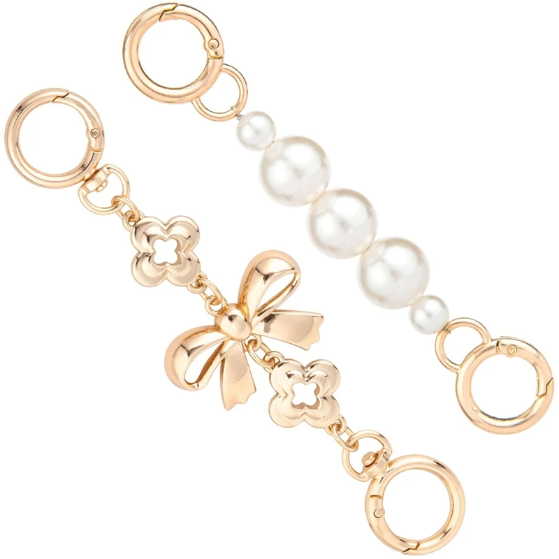 

ABAE-2 шт., удлинительная цепочка для сумки с золотым бантом, металлические удлинительные цепочки с жемчугом, замена ремешка для кошелька с бантом, для кошельков, сумок