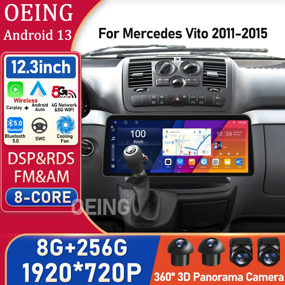 QLED Screen Rádio de Carro Android para Mercedes Vito 2011-2015, Automotiva Video Player, GPS Sistemas Inteligentes, Carplay