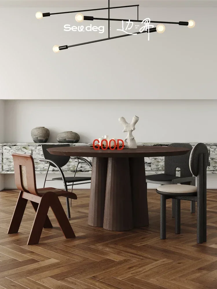 Solid Wood Light Luxury Modern Simple Black Dining Table Retro High Sense