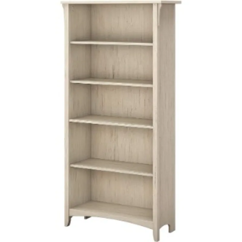 

Bush Furniture Salinas 5 storey high bookcase, antique white distressed style modern farmhouse bookcase