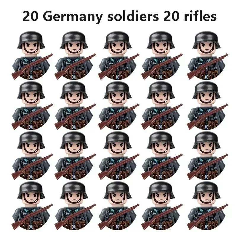 20-teiliges WWII Militär-Actionfiguren-Bausteinset Alliierte Streitkräfte Armeemänner Soldaten Multipack Kampfpaket Modellspielzeug Geschenk – Detail 20