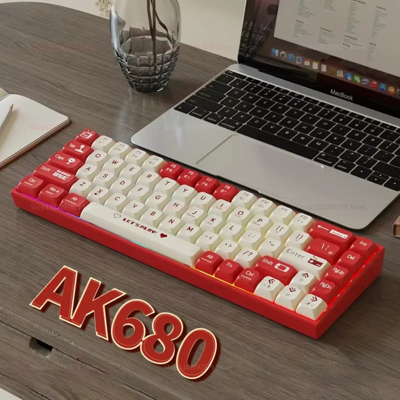 AK680 Wired Mechanical Keyboard 68-Key Hot Swappable Custom Gaming Keyboard RGB Mixed Color Backlit Professional Typing Keyboard