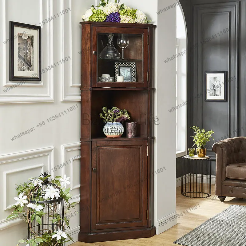 

American solid wood corner cabinet triangular living room corner wall fan wine cabinet