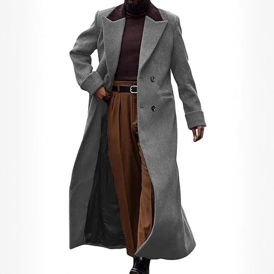 Large Size Autumn And Winter Woolen Extended Coat Men's Thickened Woolen Double-breasted Trench Coat