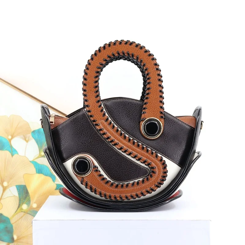 

Женская сумка-тоут с цветовыми блоками и элементами плетения, из высококачественной комбинированной кожи, повседневная городская сумка