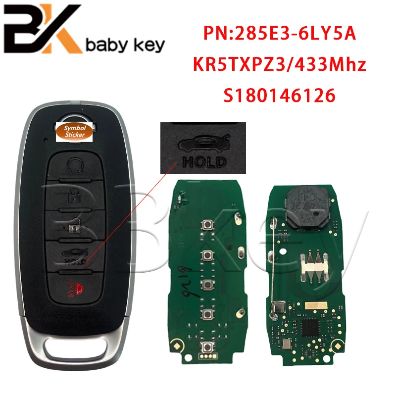 BK para el nuevo S180146126 2022-2023 Nissan Pathfinder/llave inteligente de 5 botones/PN:285E3-6LY5A/KR5TXPZ3/433Mhz