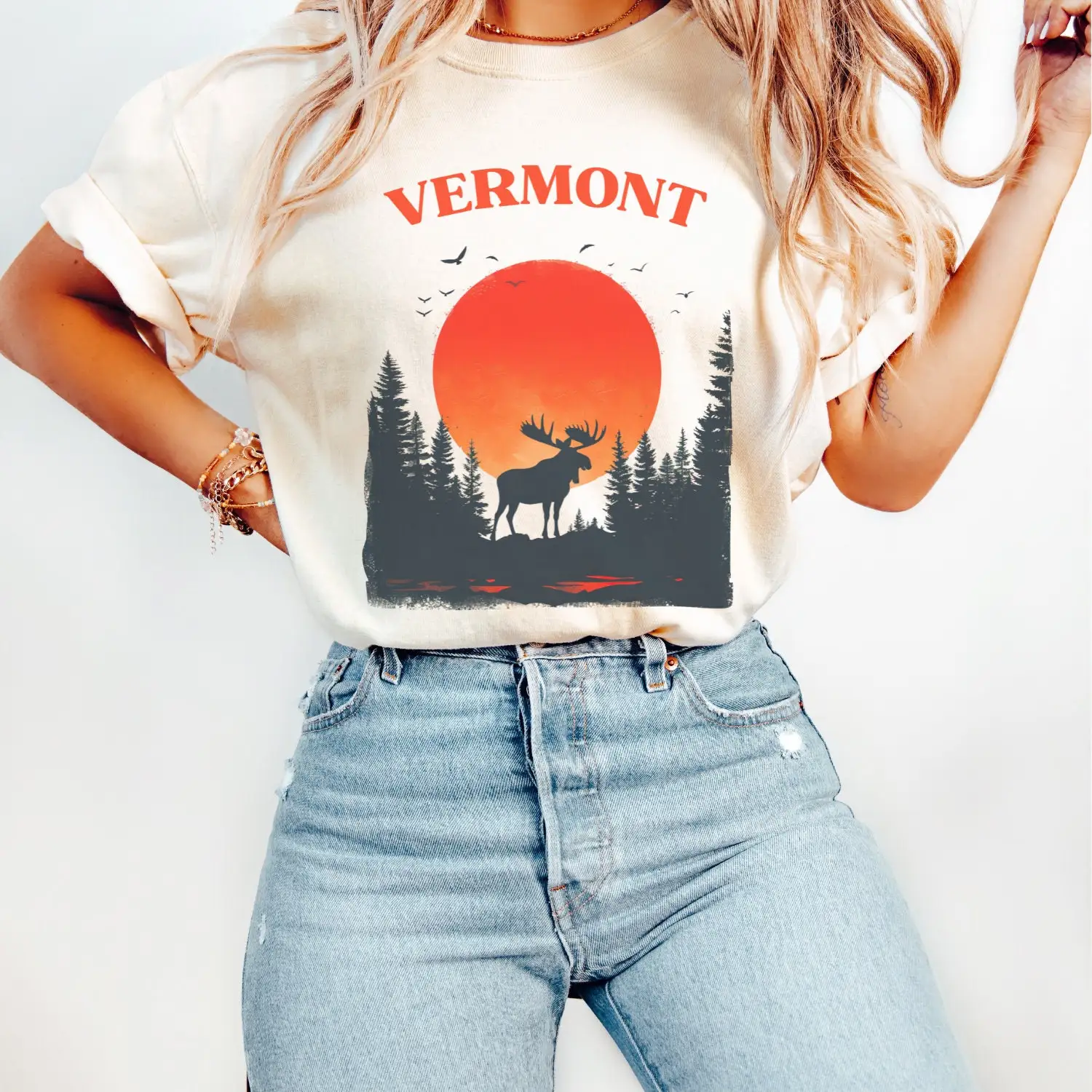 Vintage Vermont T Shirt Moose Nature Comfort Colors Oversized Retro