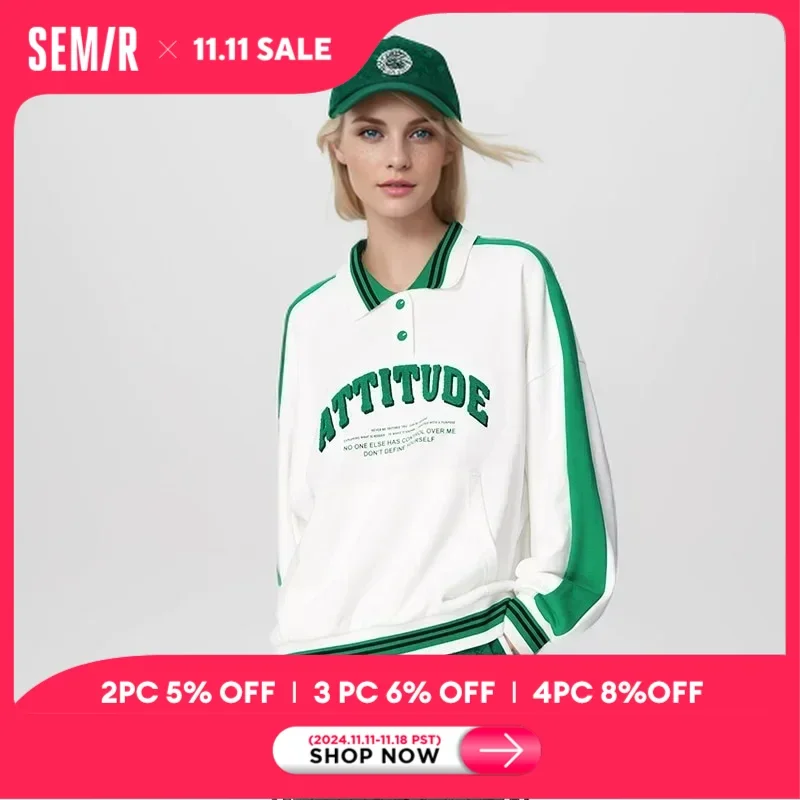 Semir 2024  POLO Shirt Women Oversize Letter printed Contrasted Color Sports Fashion basic New Spring Tops Shirt