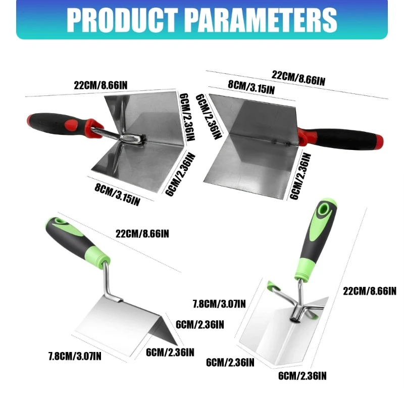 Putty Smoothing Corner Trowel Set, Inside Outside Stainless Steel Trowels for Plastering, Shaping, and Patch Repair