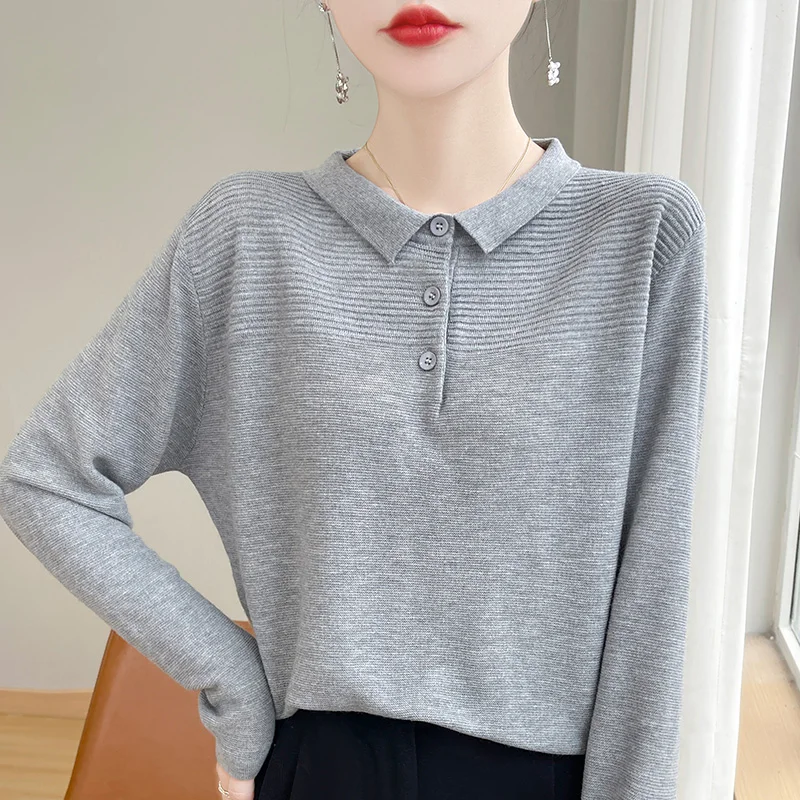 Autumn and winter new basic 100% pure wool leisure polo neck sweater Korean long-sleeved solid color knitted bottoming shirt.