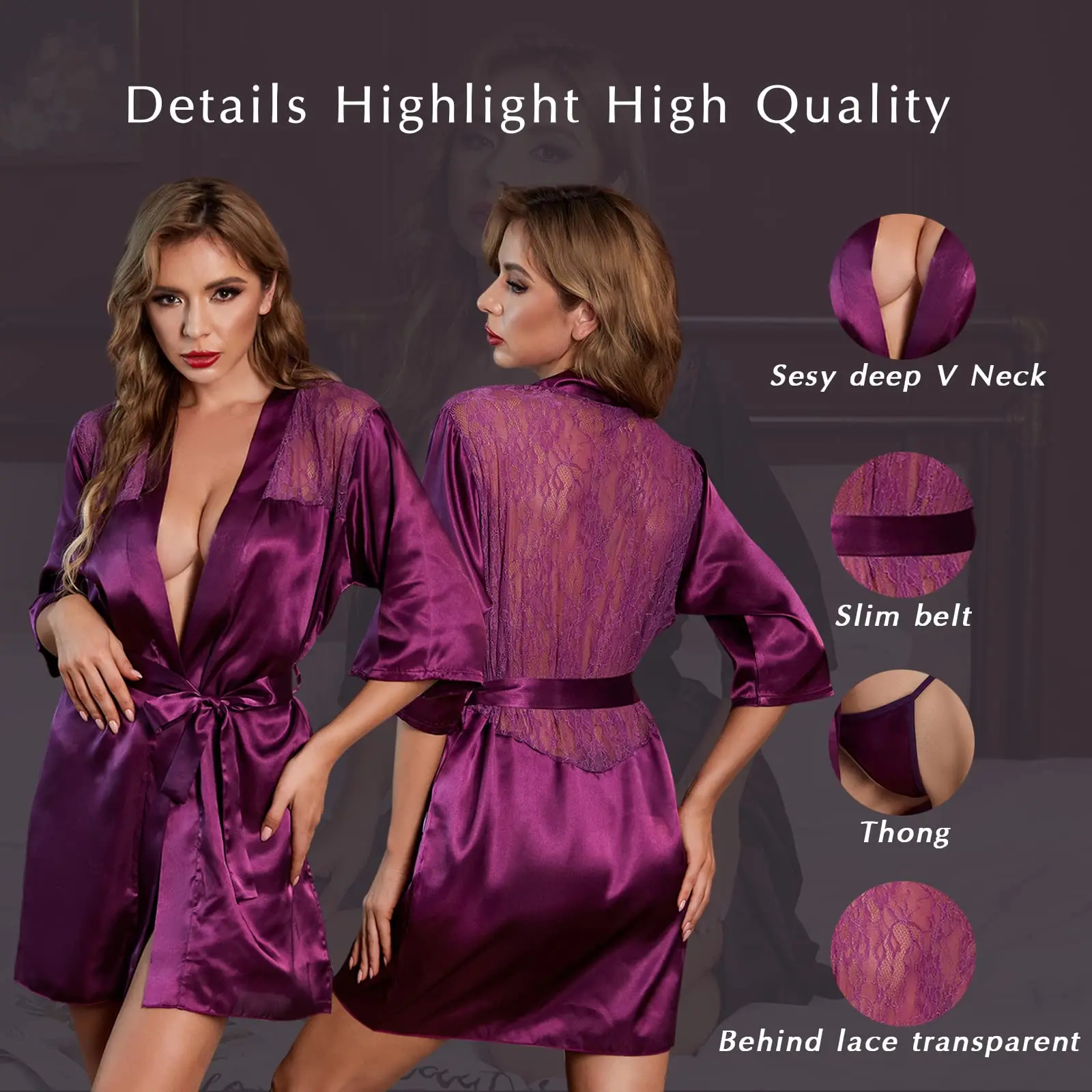 FKYBDSM Satin Robe Silky Bathrobe Lingerie Nightgown Lightweight Loungewear Pajamas Sleepwear