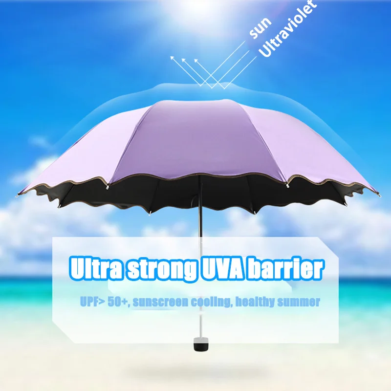 Windproof 3-Folding Light Umbrella Bright Color Rustproof Umbrella for Shopping Camping Walking