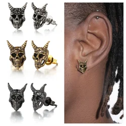 Gothic Style Retro Black Skull Hip Hop Earrings Men Youth Hiphop Punk Biker Rock Street Rap Y2k Ear Studs Jewelry Accessories