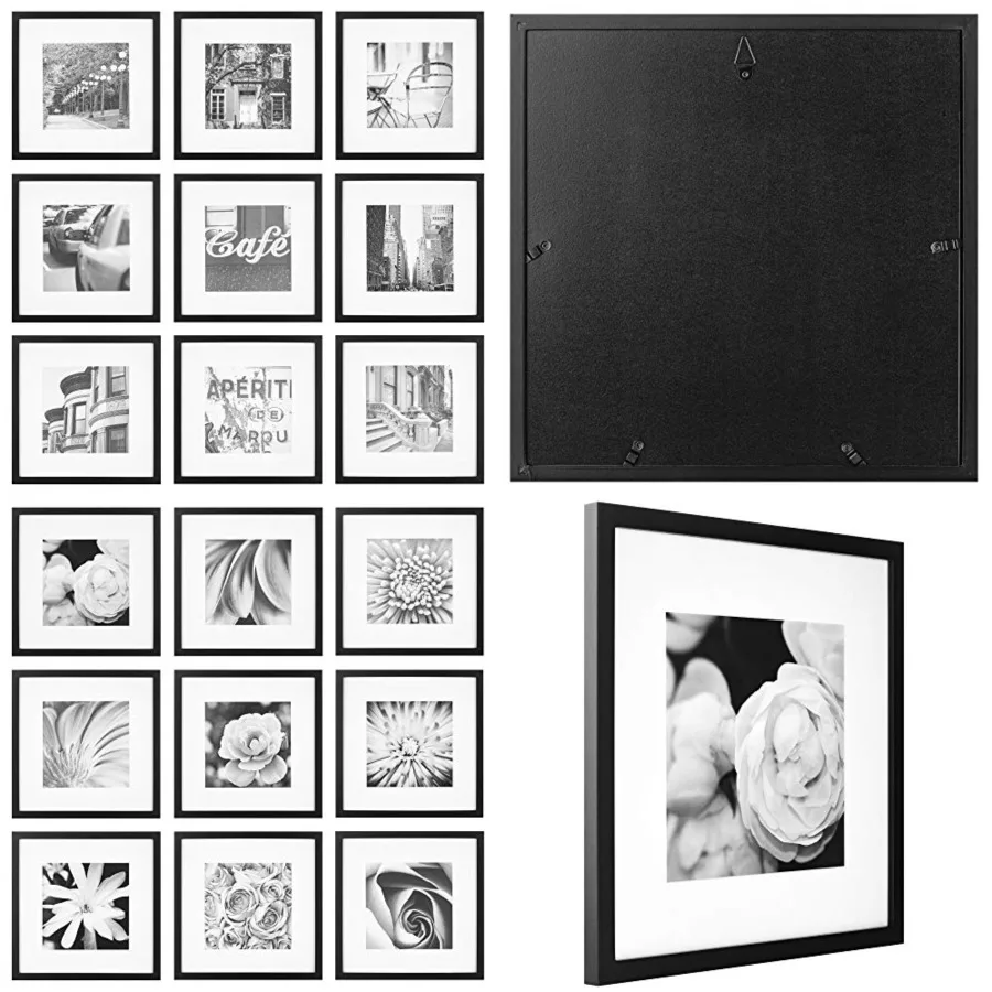 

12x12 Picture Frames, 9 Piece Set with Real Glass Cover for 8x8 Photos With Mat, Picture Frames Collage Wall Decor for Gallery Wall, Home Decor, Black