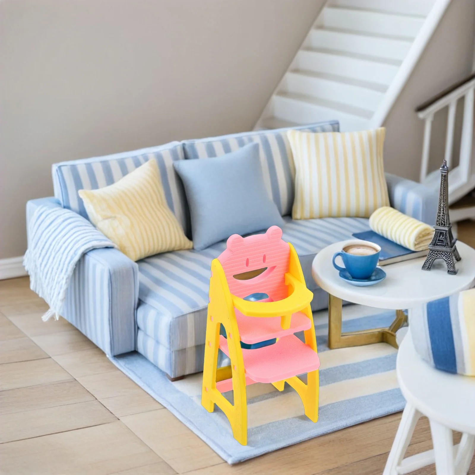 Baby High Chair Blue 1:12 Scale Miniature Dollhouse Furniture Pretend Play Infant Dining Chair For Role Play Activities
