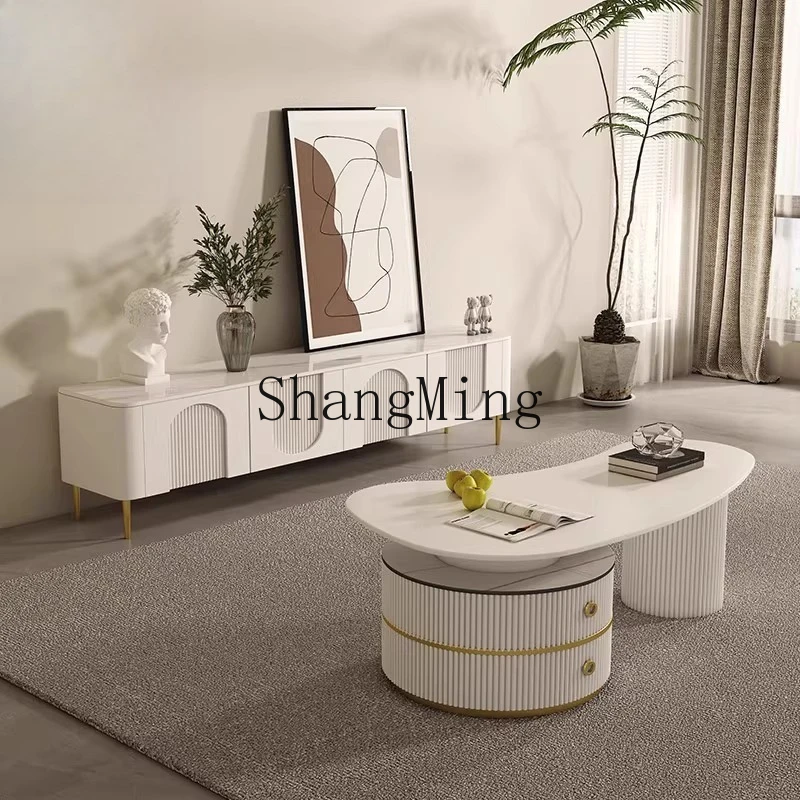 

LXY living room home light luxury modern simple irregular cream wind TV cabinet