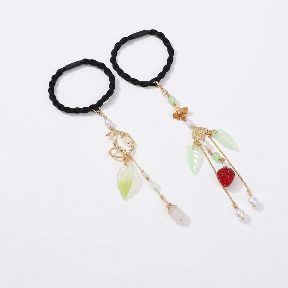 Tassel Hanfu Tassel Headwear Hair Band Hair Tie Chinese Style Rubber Band Pendant Leaf Weave Hair Rope Chinese Headpiece