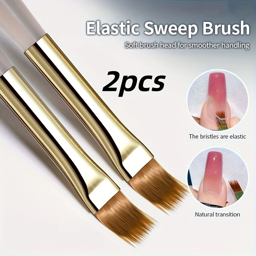 Brocha para uñas con cerdas anchas y suaves, 2 piezas, diseño degradado, mango de acrílico, aplicador de esmalte en gel.