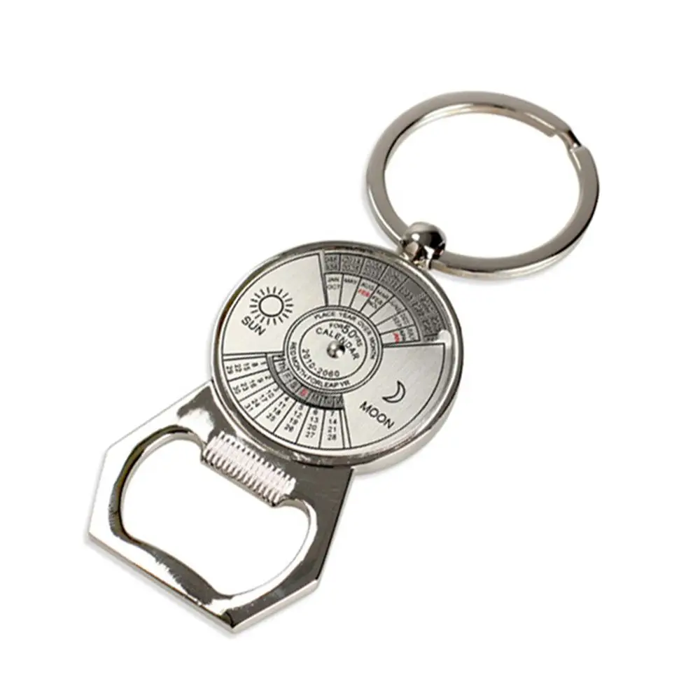 Durable Creative 50 Year Calendar Perpetual Novelty Key Rings Metal Key Ring Key Chain Bottle Opener