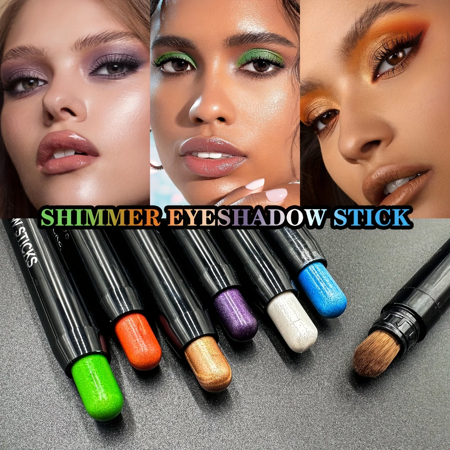 Juego de barras de sombra de ojos brillantes, maquillaje de sombra de ojos resaltador impermeable de larga duración, barras de sombra de ojos con brillo con cabezal de cepillo suave