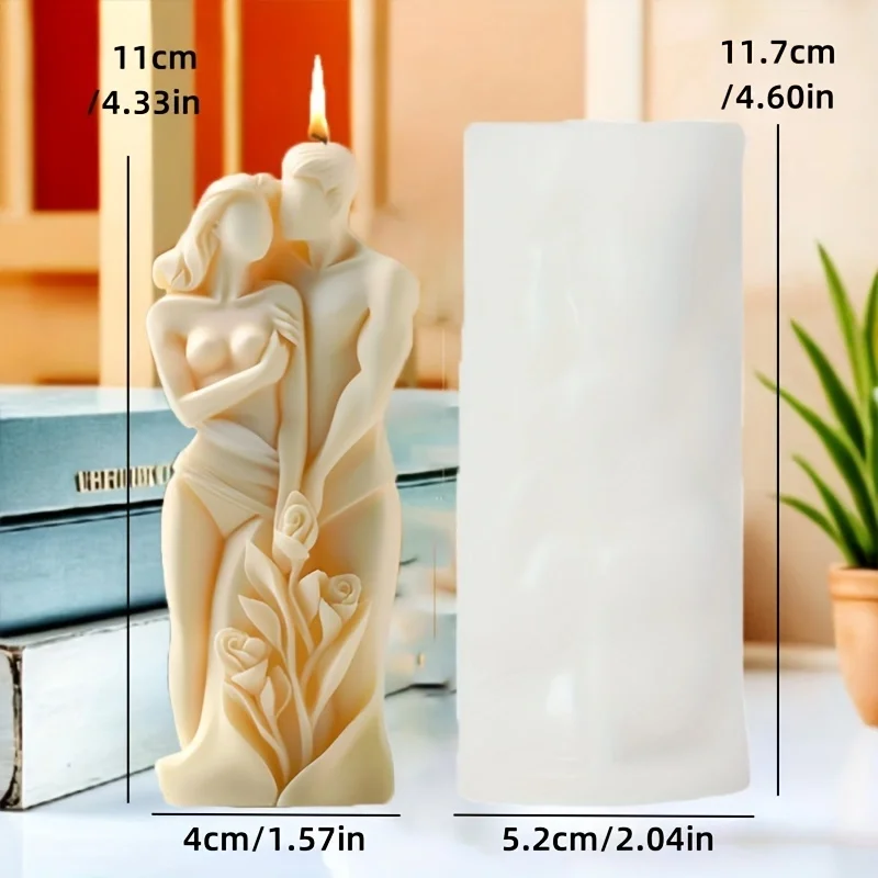 3D Rose Couple Candle Silicone Mold Men Women Embrace Couple Embrace Candle Mould Wedding Decor Valentine\'s Day Gift Resin molds
