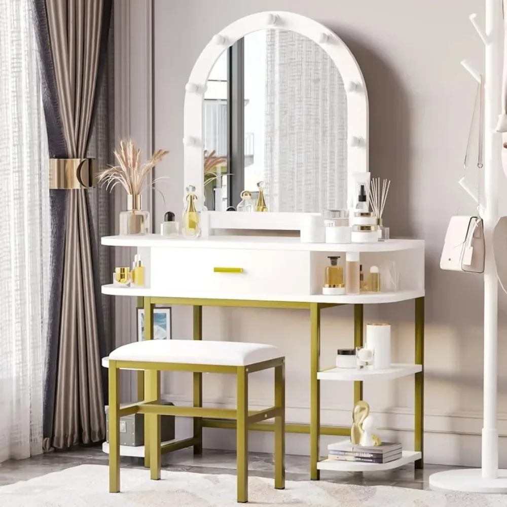 

Dresser mirror and lamp, 61.9 inch tall makeup dresser, stool, white bedroom furniture, female girl dresser