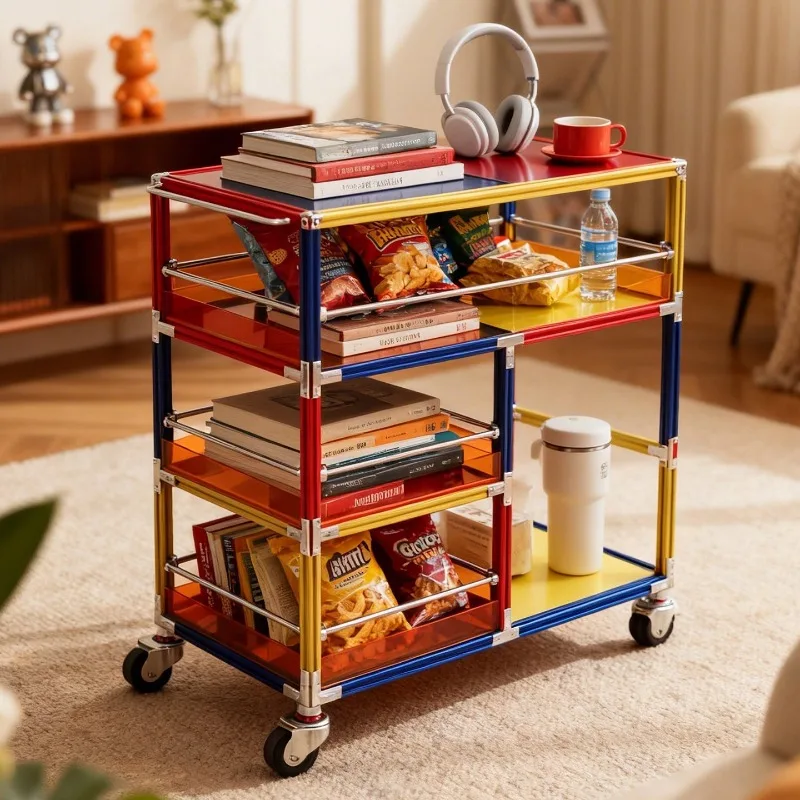 Moving edge color multi-layer storage cart, small table with roller rack