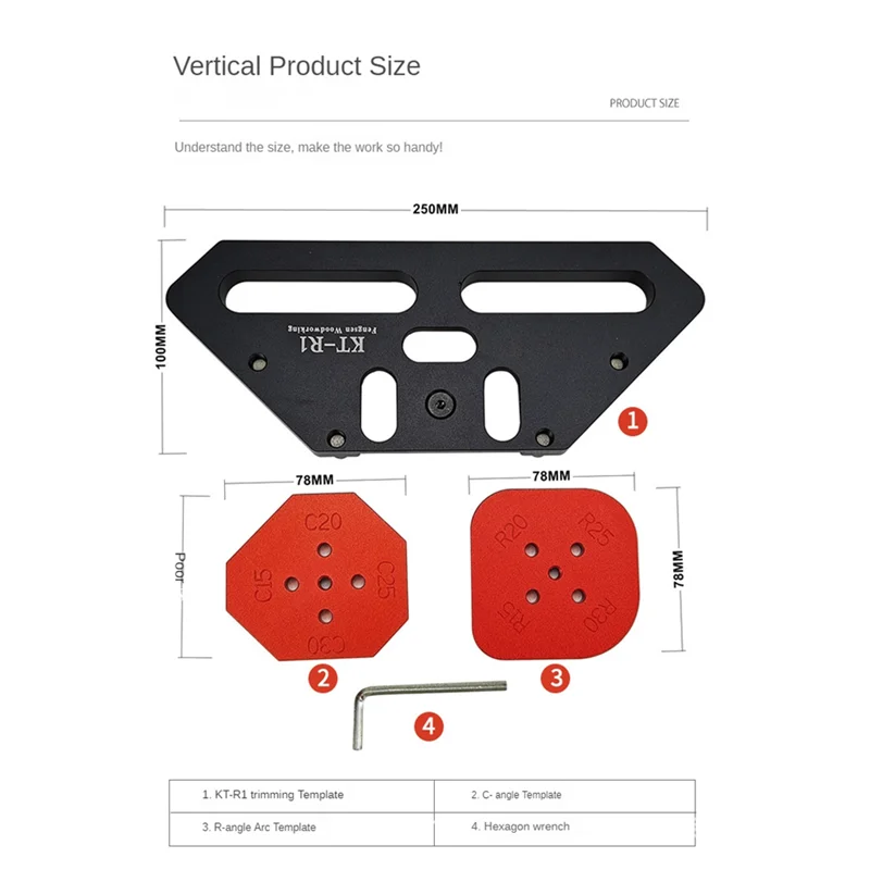 Kt-R1 Woodworking Arc Positioning Template Woodworking Rounded Corner R Corner Positioning Plate