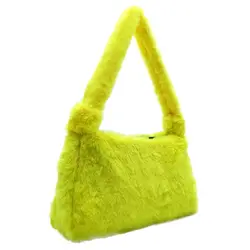 Neon Yellow Purse, Fluffy Coin Purse for Women's with Zipper, Faux Fur Handbags Fuzzy Evening Bags Cosmetic Bag