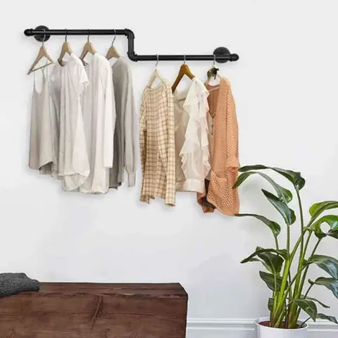 99cm Industrial Pipe Clothing Rack Wall Mounted Clothes Rail Garment Hanging Bar Rod Display Rack Closet Storage