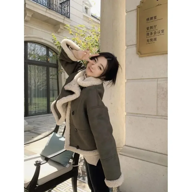 2024 New Regular Fit Fake Fur Jacket Women Polo Neck Solid Color Single Breasted Coat Winter Thick Soft Warm Fox Fur Jacket N94