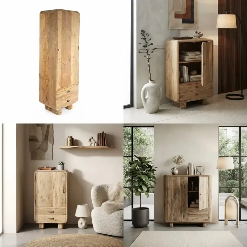 Natural Solid Teak Wood Storage Drawer Cabinet Luxury Display Edge Console for Traditional Living Room Household Furniture