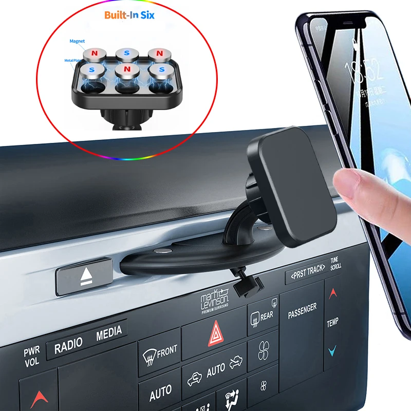 Magnetic Car Mount for CD Player Slot - Strong 6-Piece Magnet Phone Holder for iPhone Samsung - Car CD Slot Mount