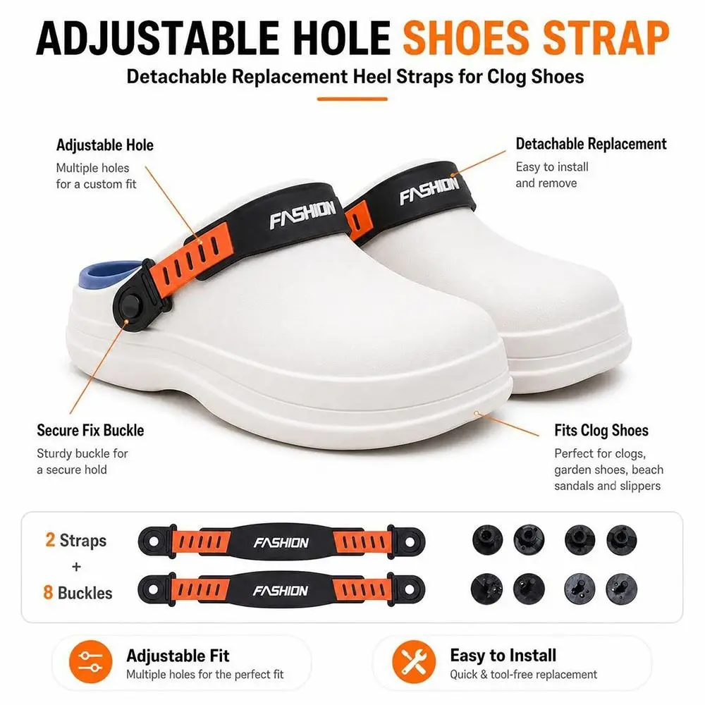 1pair Adjustable Hole Shoes Strap Detachable Secure Fit Beach Slippers Straps Fix Buckles DIY Shoe Decoration