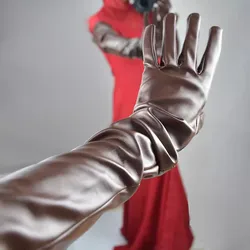 Women's Elegant Fashion PU Leather Long Brown Glove Female Driving Photograph Performance Party Glove 40cm R1225