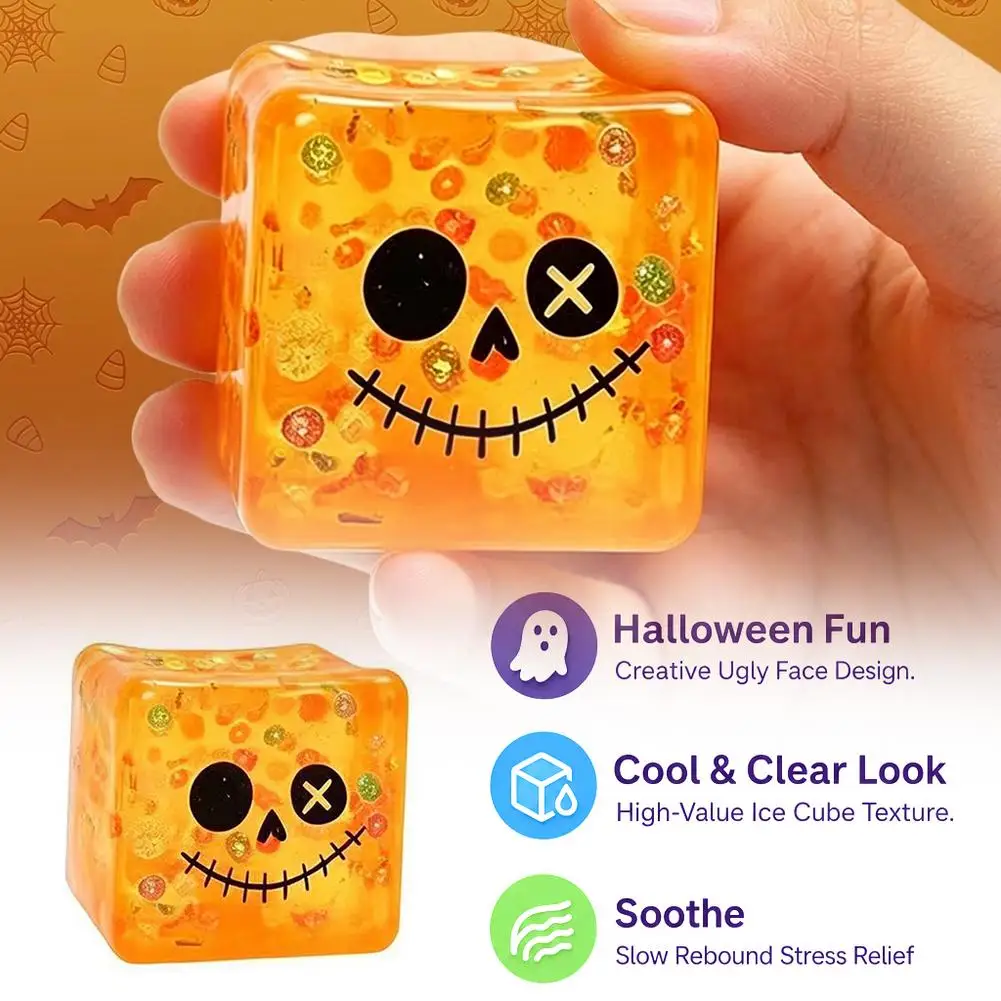 Halloween Spooky Squishy Cube Squish Fidget Toy Square Stress Relief Ball Squishy Squeeze Anxiety Maltose Sensory Adults Toys