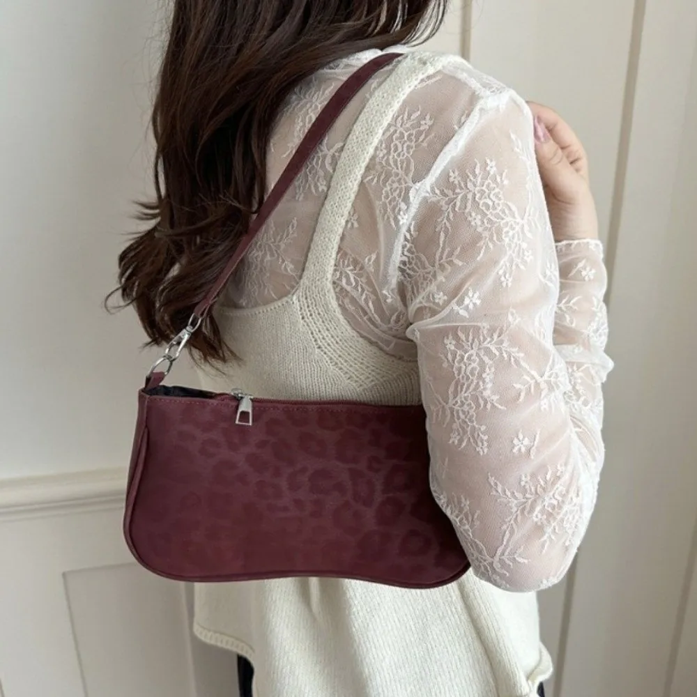 Vintage Leopard Print Shoulder Bag Square Large Capacity French Stick Bag Lightweight Solid Color Matte Finish Handbags Women