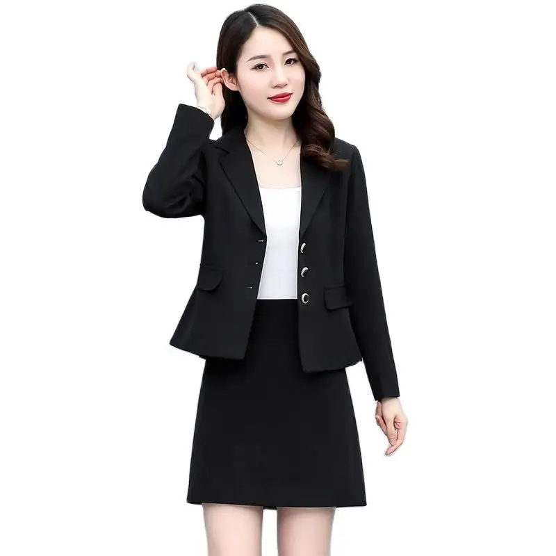 

Tops Business Blazer Two Piece Set Office Lady Solid Long Sleeve Suit Coat and Mini A-line Skirt Casual Elegant Oversized 4XL