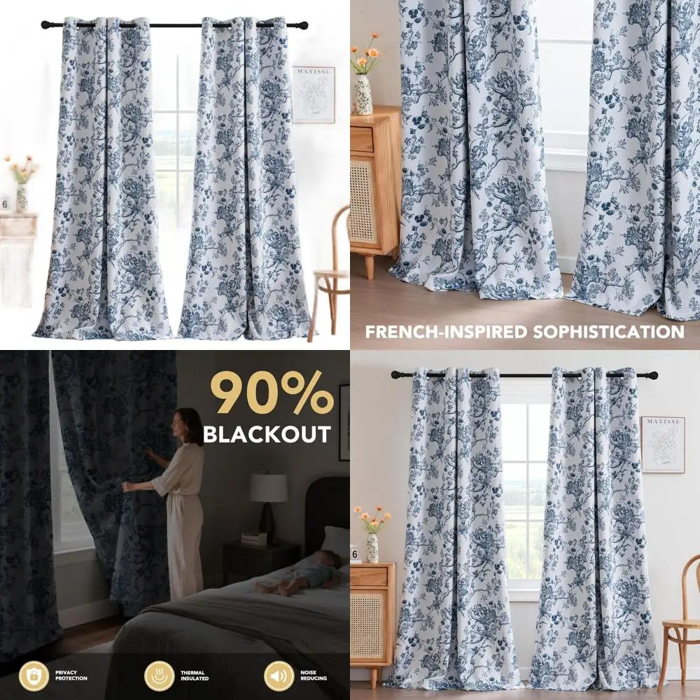 

96 цветочных штор для фермерского дома, набор из 2 панелей, каменный синий цвет, винтажный стиль бохо, затемняющие шторы с люверсами для гостиной