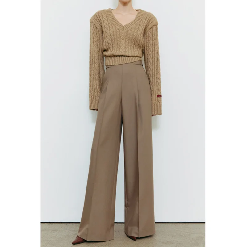 Ankela بدلة حمراء بنطال ذو قصة أرجل واسعة للنساء لخريف وشتاء 2024 سروال تنظيف مستقيم جديد متقدم من Sentong Qin #3