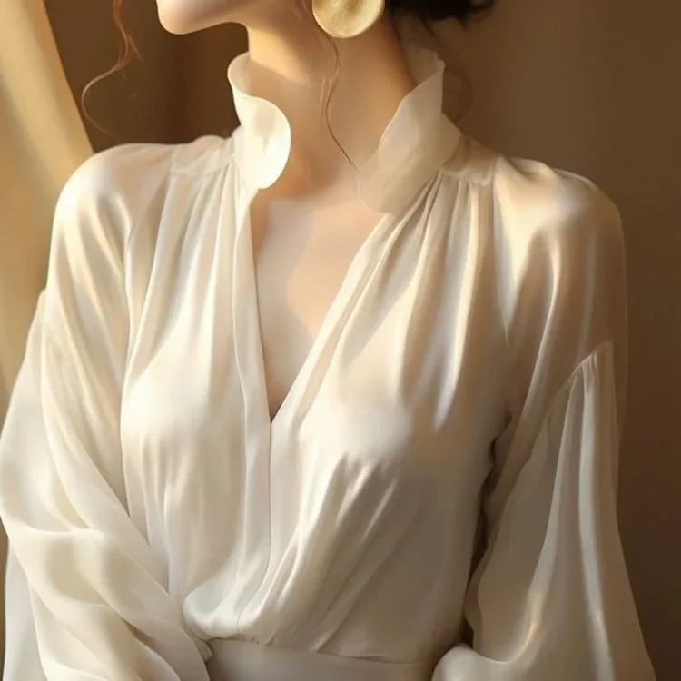 

Элегантные модные белые топы Mujer 2023, ранняя весна, новые футболки для женщин Y2k, облегающие шифоновые блузки с длинными рукавами