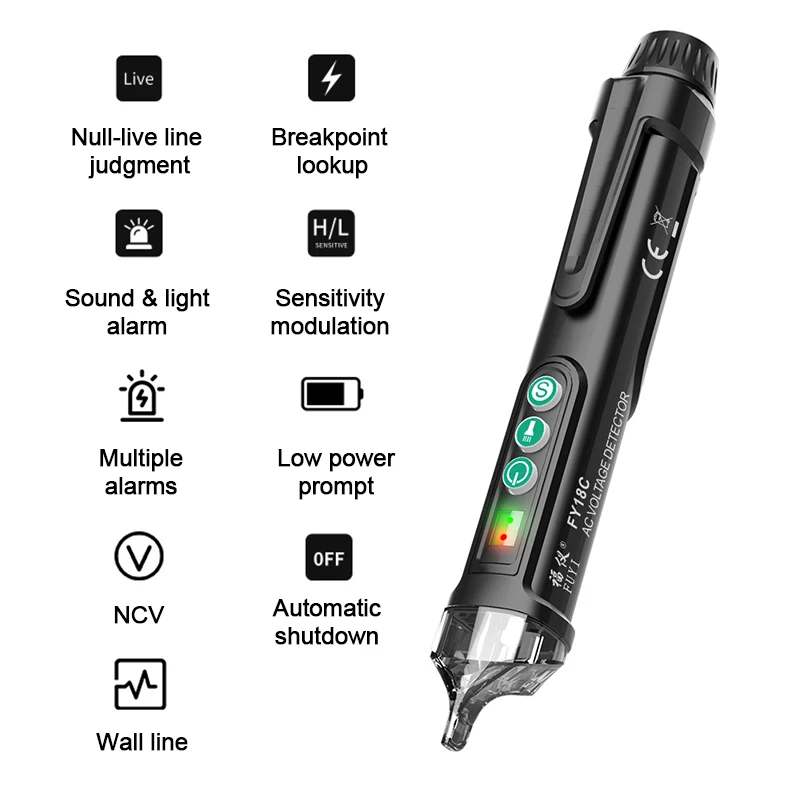 Non-Contact AC Voltage Tester 12-1000V Circuit Breakpoint Finder Sensitivity Adjustable Empty FireWire Tester LCD Electroscope