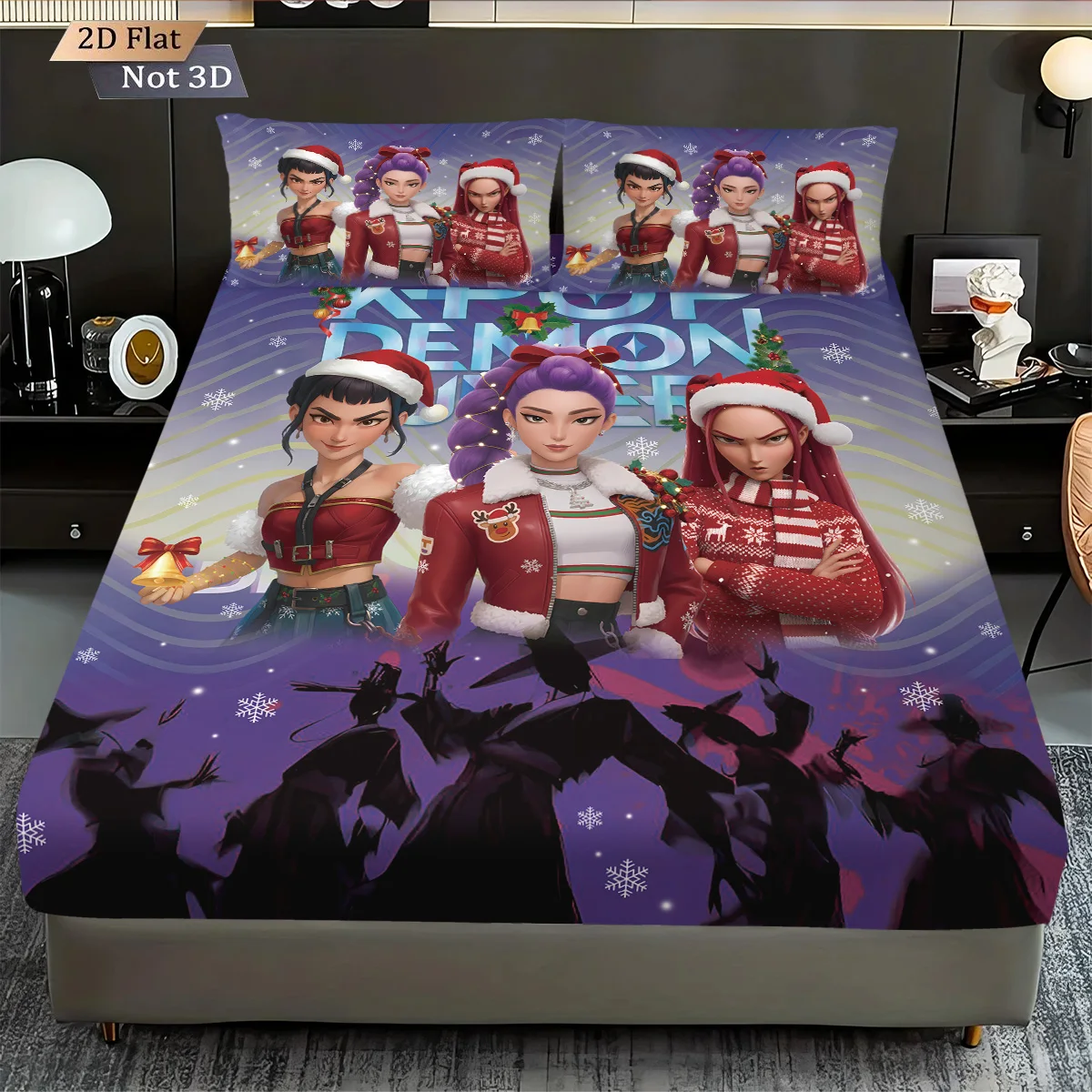 3pcsK-Pop شيطان الصيادين المطبوعة coreless المجهزة ورقة مجموعة متعددة الحجم لينة غطاء السرير غرفة نوم الفراش الديكور آلة قابل للغسل