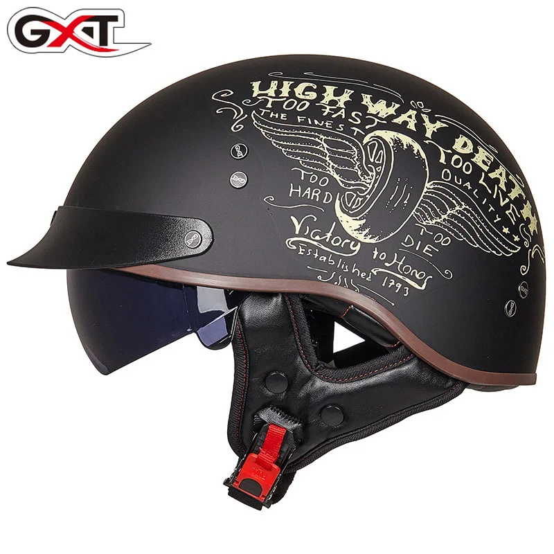 New GXT Vintage Half Open Face Motorcycle Helmet Men Women Retro Scooter Motorbike Riding Casco Motocross Capacete DOT Approved