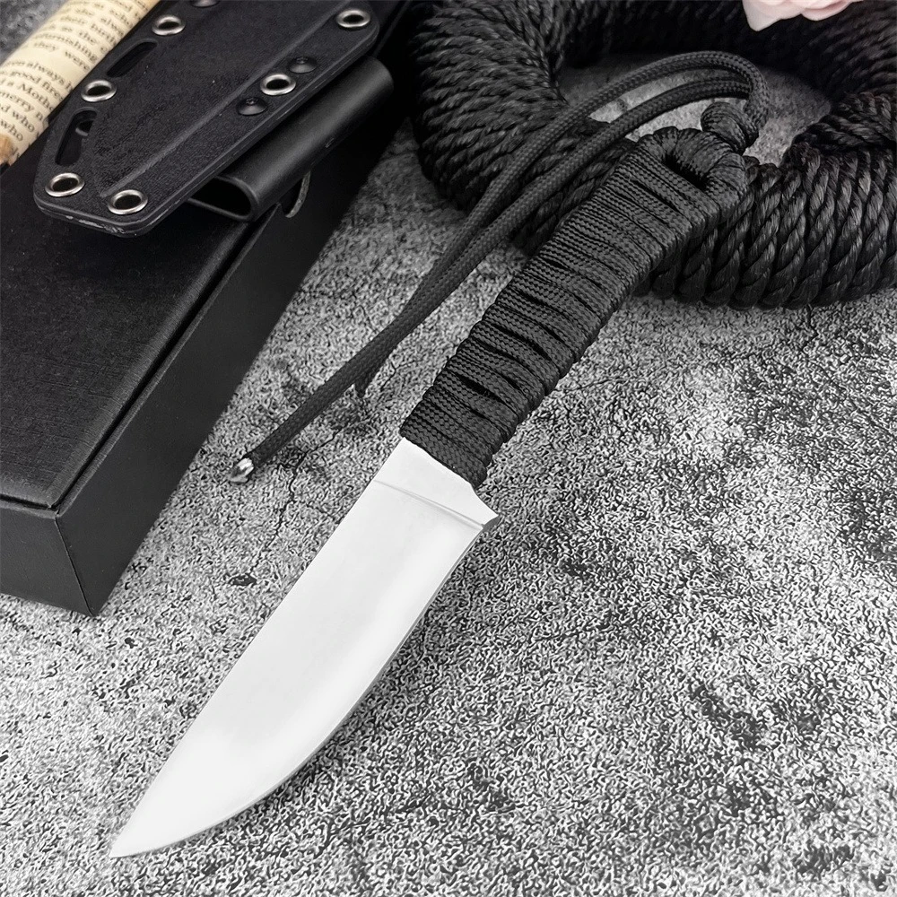 

Нож с фиксированным лезвием и ножнами, стальное лезвие 440C, нейлоновая веревочная ручка, походный нож, инструмент для пешего туризма, рыбалки и улицы. Подарок