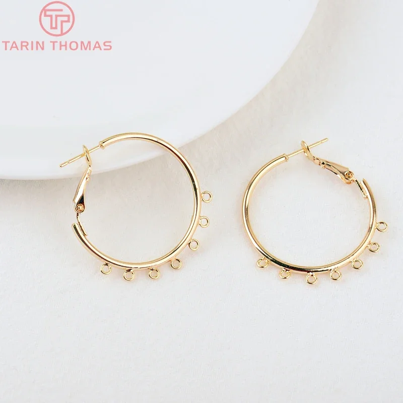 (2603)4PCS 30MM 24K Gold Color Brass Earring Hoop Earring Connector High Quality Jewelry Making Findings Accessories