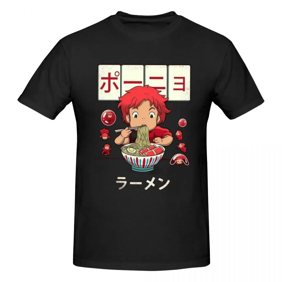 Ponyo Ramen Men T-Shirt Classic Oversized T Shirts Men's O-Neck Cotton Tees Short Summer Male